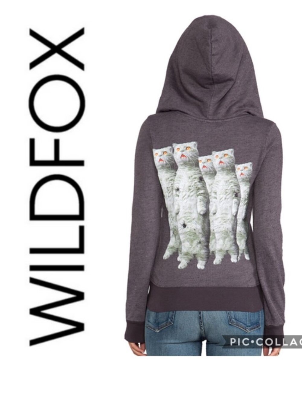 Wildfox Gray Zombie Cats Halloween Zip Up Hoodie Sweater Jacket